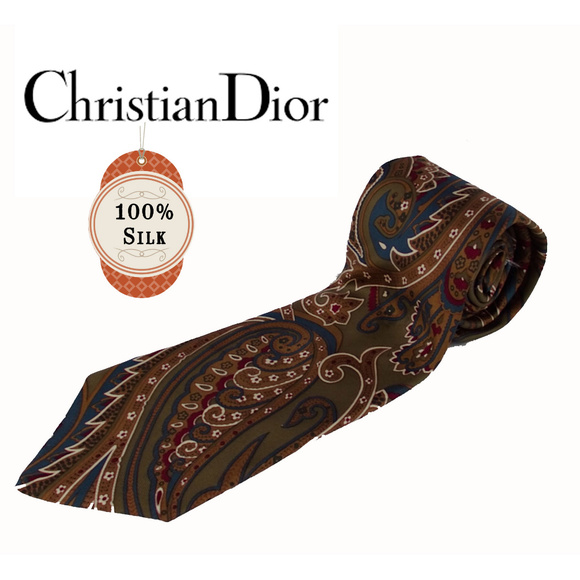 Brown Silk Paisley Christian Dior Tie - Picture 1 of 5
